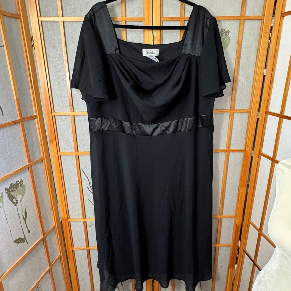 Le Bos Womens Black Chiffon Cowl Neck Flutter Sleeve Midi Cocktail Dress 20W